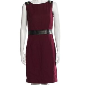 Tory Burch Burgundy Sheath Dress with Black Leather Waist